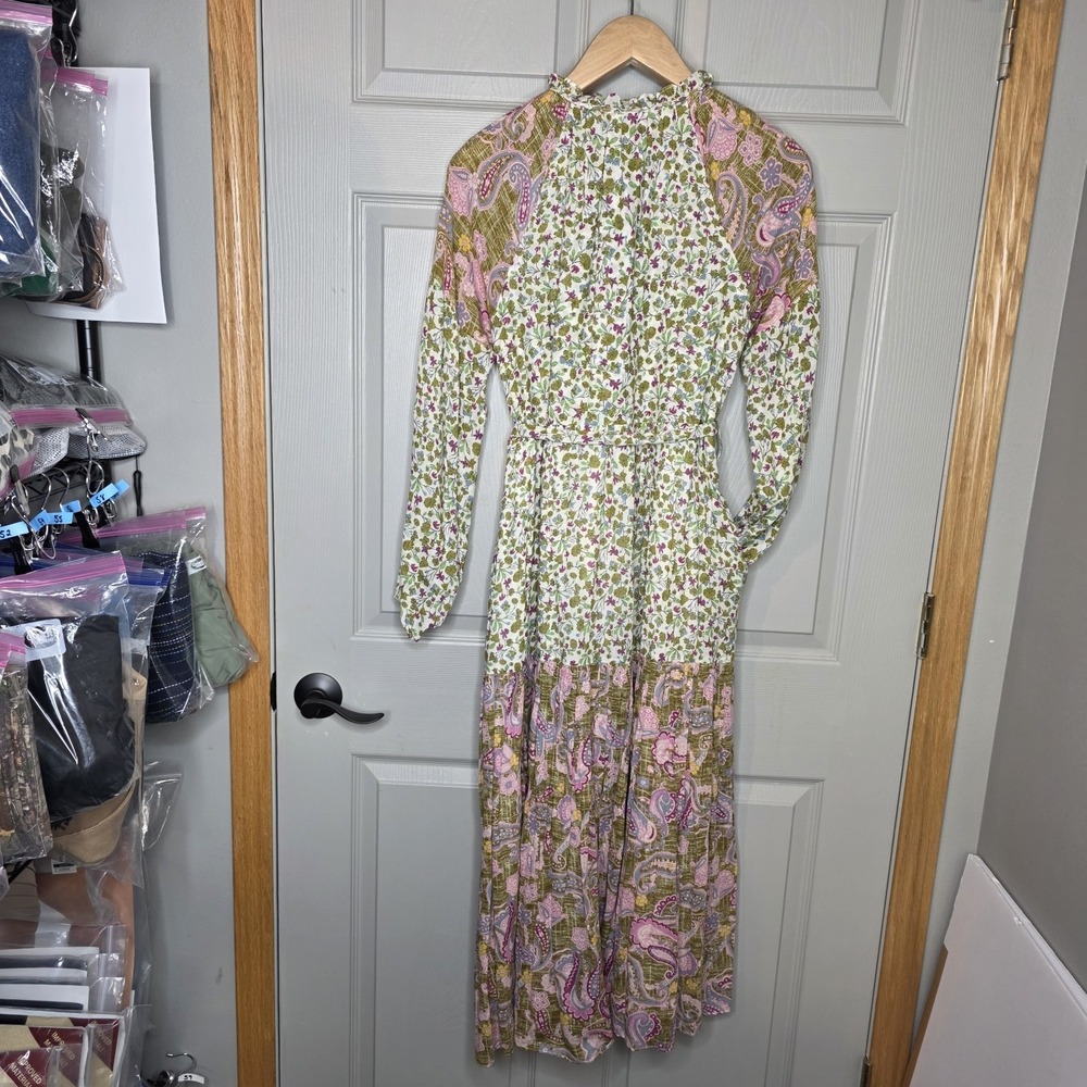A Loves A Boho Floral Paisley Midi Dress Tassel Tie Long Sleeve Sz S Cottagecore - Picture 6 of 8
